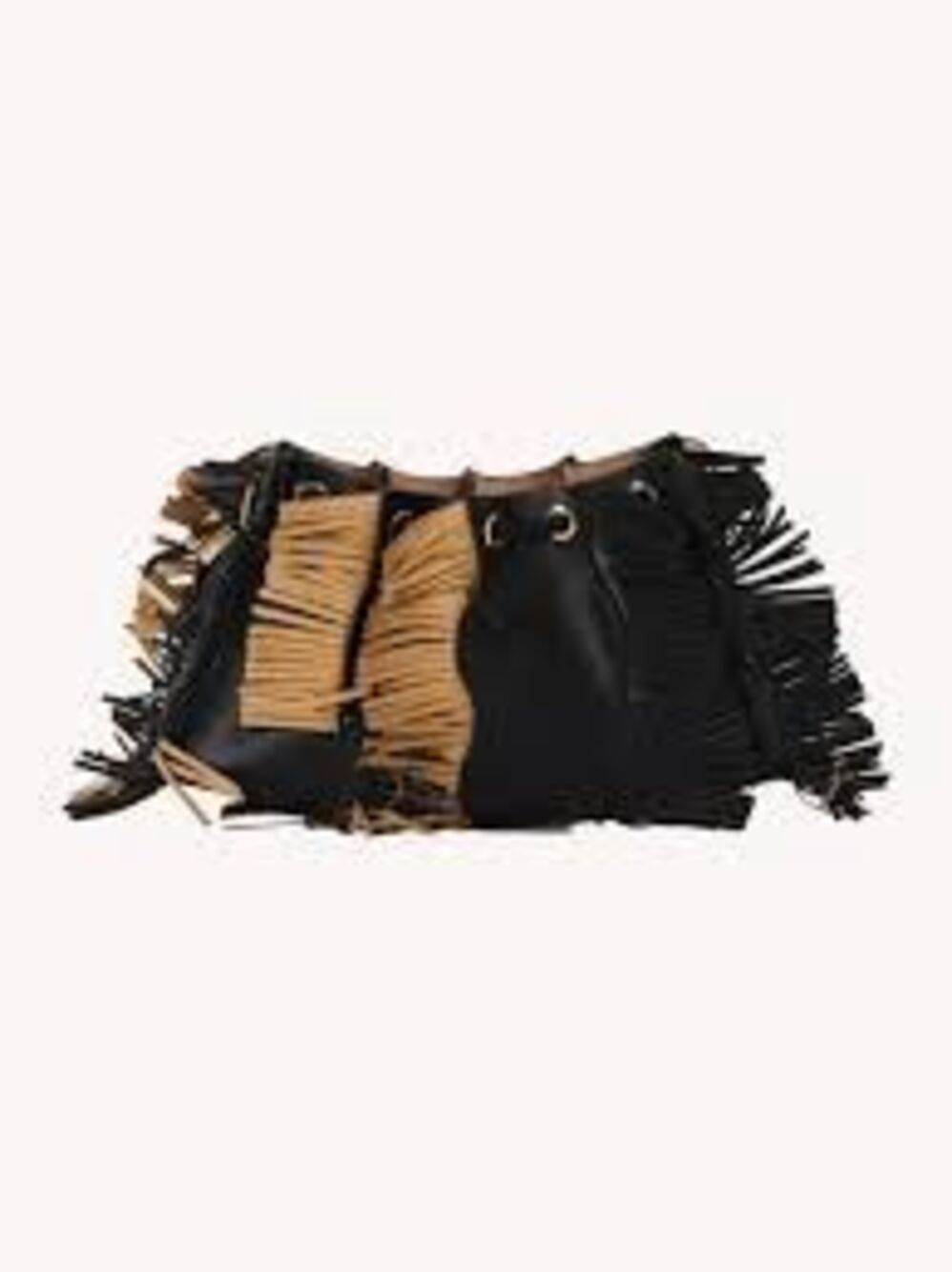 Ulla Johnson Adria Fringe Crossbody Purse Pleated Wave Black Beige Artsy Boho NE